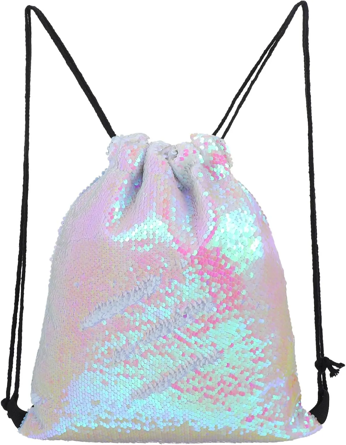 Drawstring Backpack Bag, Pink Sequin Draw String Backpack Foldable Back Pack Drawstring Bags for Gym, Sports, Swimming, Yoga