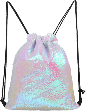 Drawstring Backpack Bag, Pink Sequin Draw String Backpack Foldable Back Pack Drawstring Bags for Gym, Sports, Swimming, Yoga