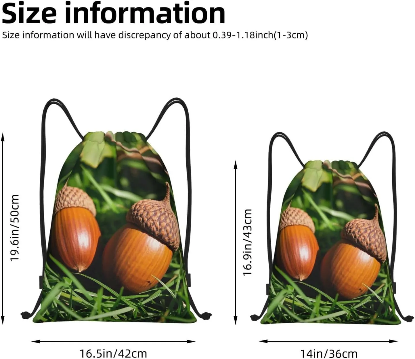 Drawstring Backpack Foldable String Bag Two acorns Resistant Sackpack Sports Gym Bag for Shopping Yoga