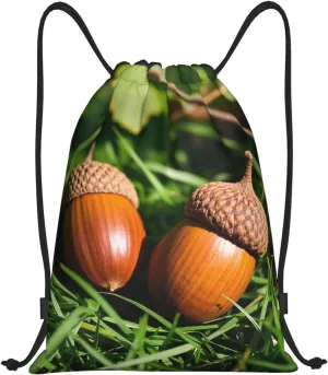 Drawstring Backpack Foldable String Bag Two acorns Resistant Sackpack Sports Gym Bag for Shopping Yoga