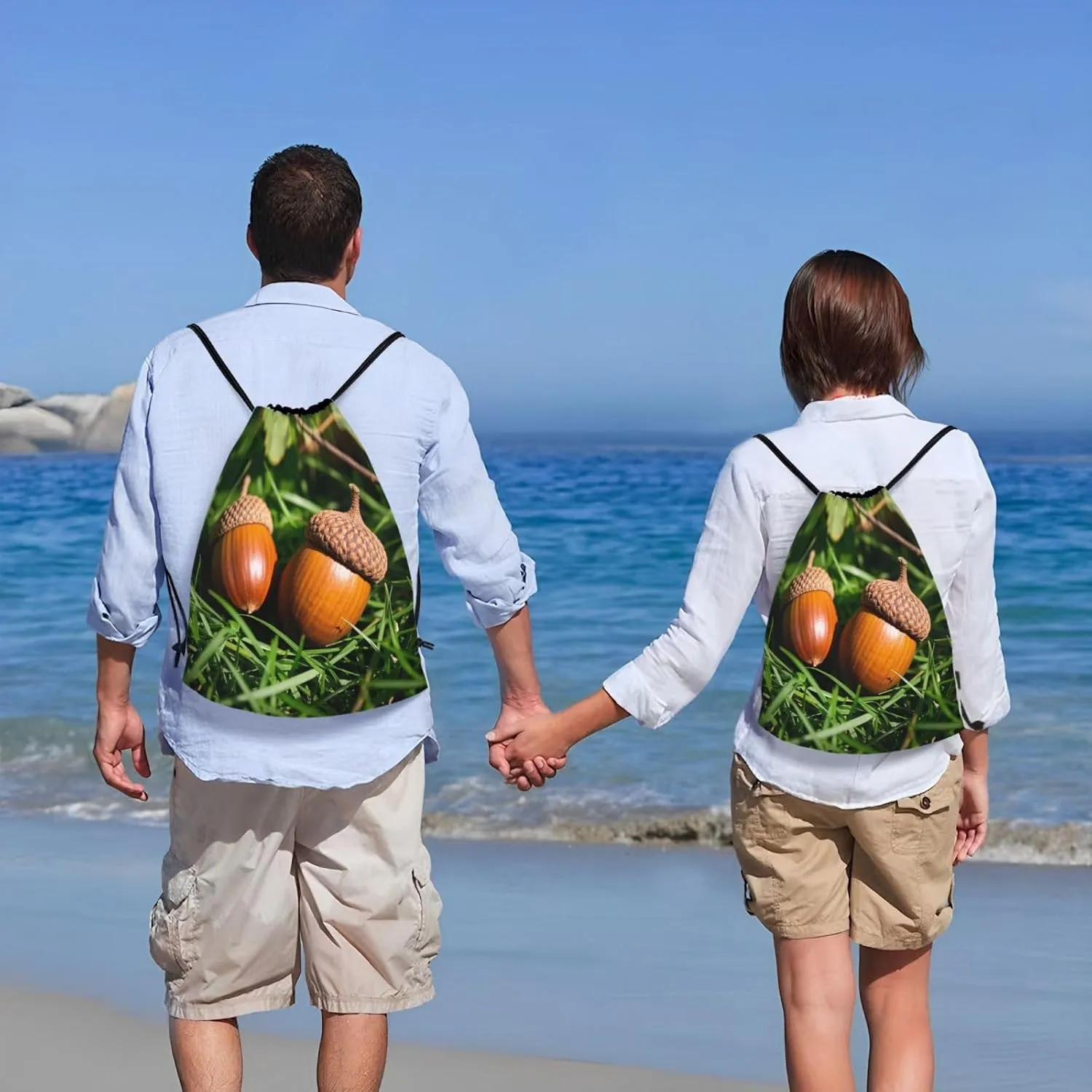 Drawstring Backpack Foldable String Bag Two acorns Resistant Sackpack Sports Gym Bag for Shopping Yoga
