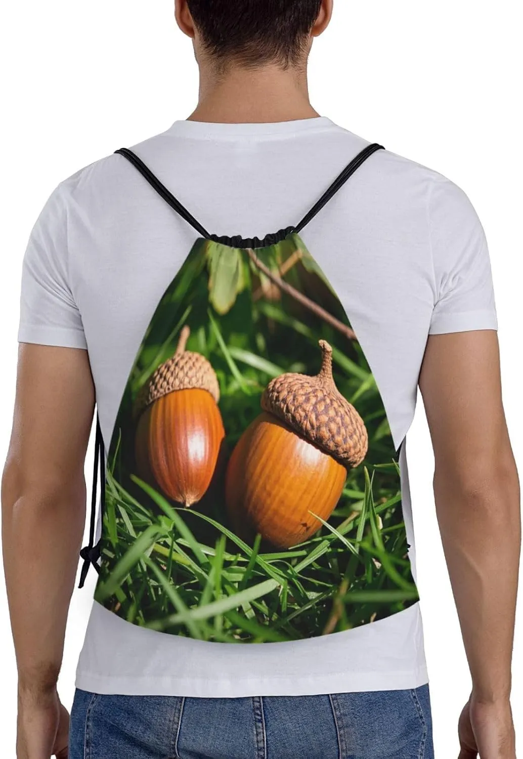 Drawstring Backpack Foldable String Bag Two acorns Resistant Sackpack Sports Gym Bag for Shopping Yoga