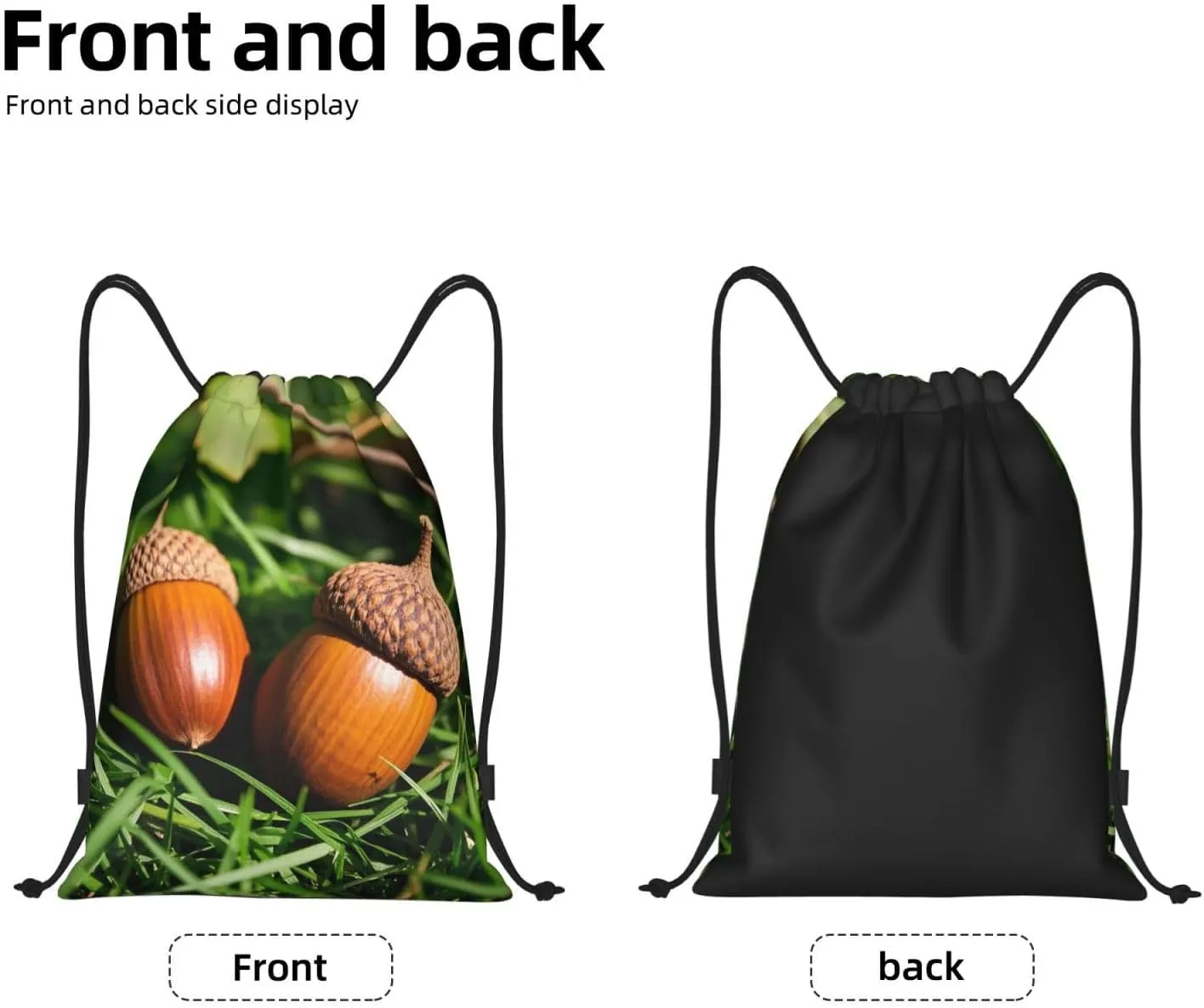 Drawstring Backpack Foldable String Bag Two acorns Resistant Sackpack Sports Gym Bag for Shopping Yoga