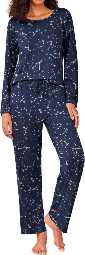 Ekouaer Womens Pajama Sets 2 Piece Pjs Sleepwear Soft Comfy Loungewear Long Sleeve Pullover Top and Pants S-XXL