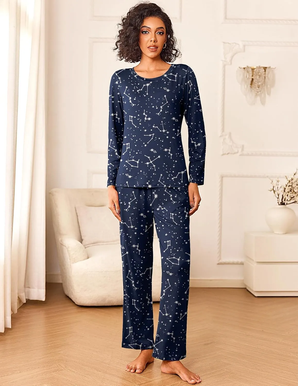 Ekouaer Womens Pajama Sets 2 Piece Pjs Sleepwear Soft Comfy Loungewear Long Sleeve Pullover Top and Pants S-XXL