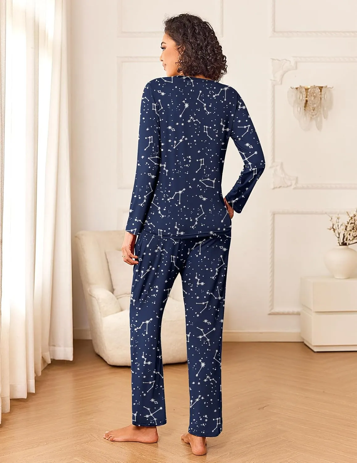 Ekouaer Womens Pajama Sets 2 Piece Pjs Sleepwear Soft Comfy Loungewear Long Sleeve Pullover Top and Pants S-XXL