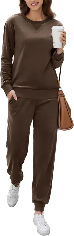 Ekouaer Womens Pajamas Sets Velvet Long Sleeve Jogger Pjs Soft Sleepwear 2 Piece Lounge Sets Casual Tracksuits
