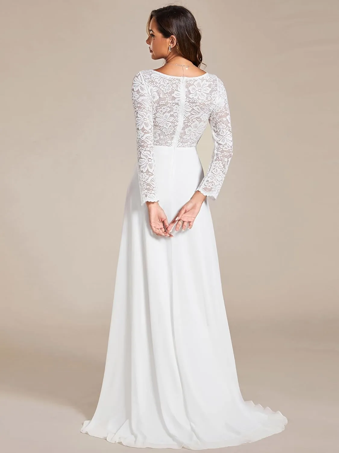 Ever-Pretty Women's Classic Lace V-Neck Long Sleeves Sweep Train Wedding Dress 01925-PH