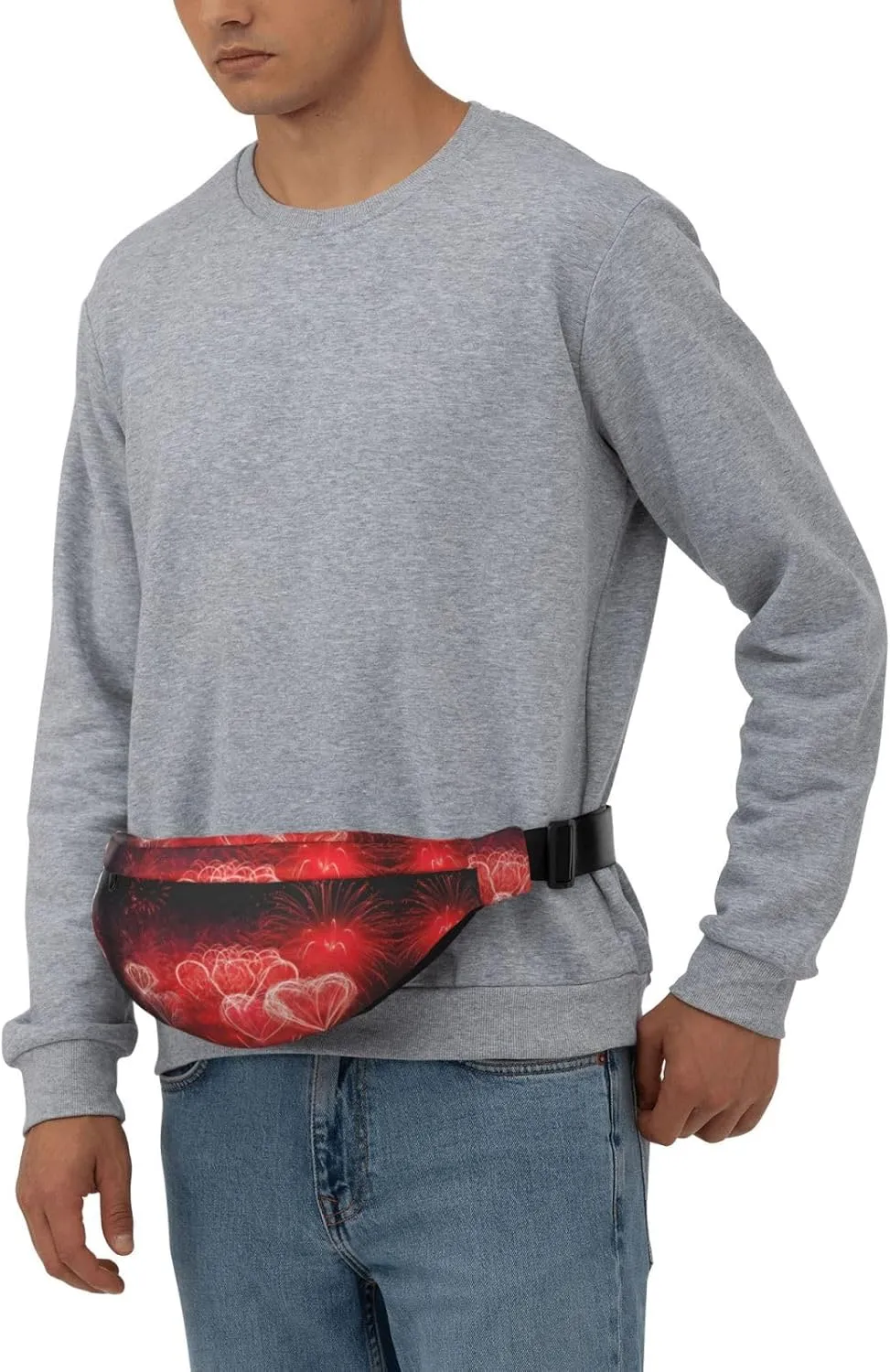 Fanny Pack for Women Men Red Hearts Fireworks Waist Bag Waterproof Belt Bag with Adjustable Strap