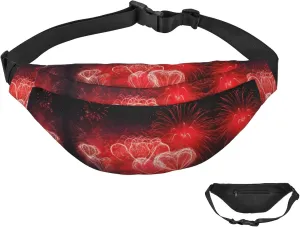 Fanny Pack for Women Men Red Hearts Fireworks Waist Bag Waterproof Belt Bag with Adjustable Strap