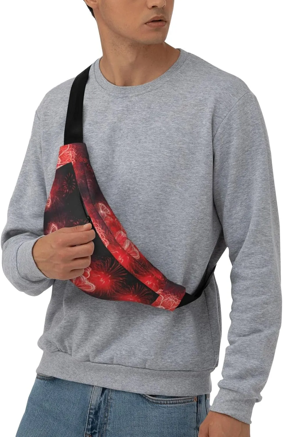 Fanny Pack for Women Men Red Hearts Fireworks Waist Bag Waterproof Belt Bag with Adjustable Strap