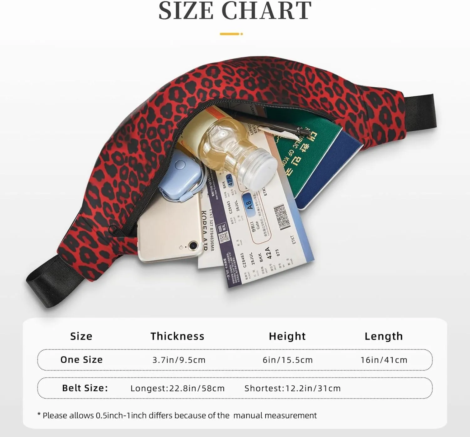 Fanny Pack for Women Men Red Leopard Pattern Waist Bag Waterproof Belt Bag with Adjustable Strap