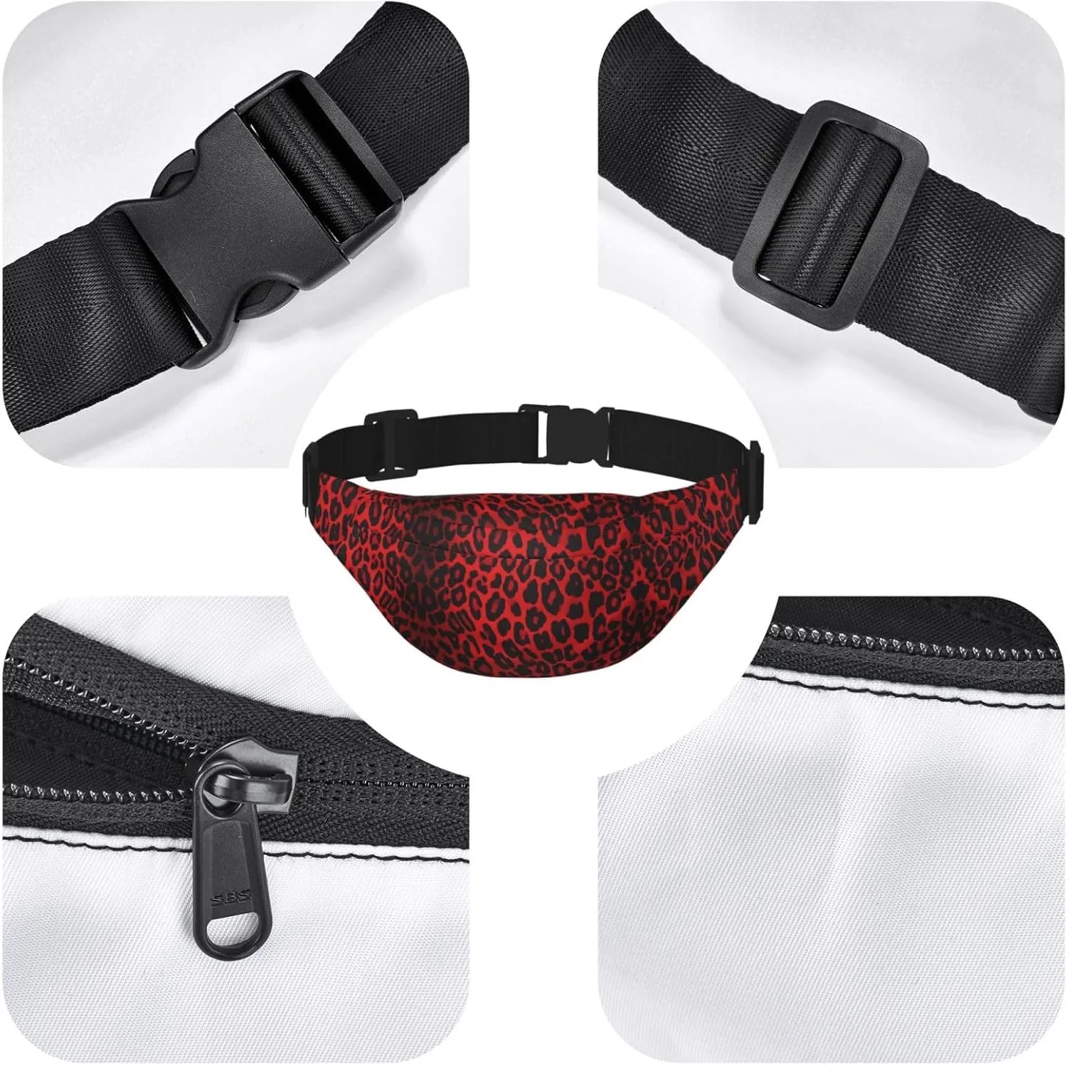 Fanny Pack for Women Men Red Leopard Pattern Waist Bag Waterproof Belt Bag with Adjustable Strap