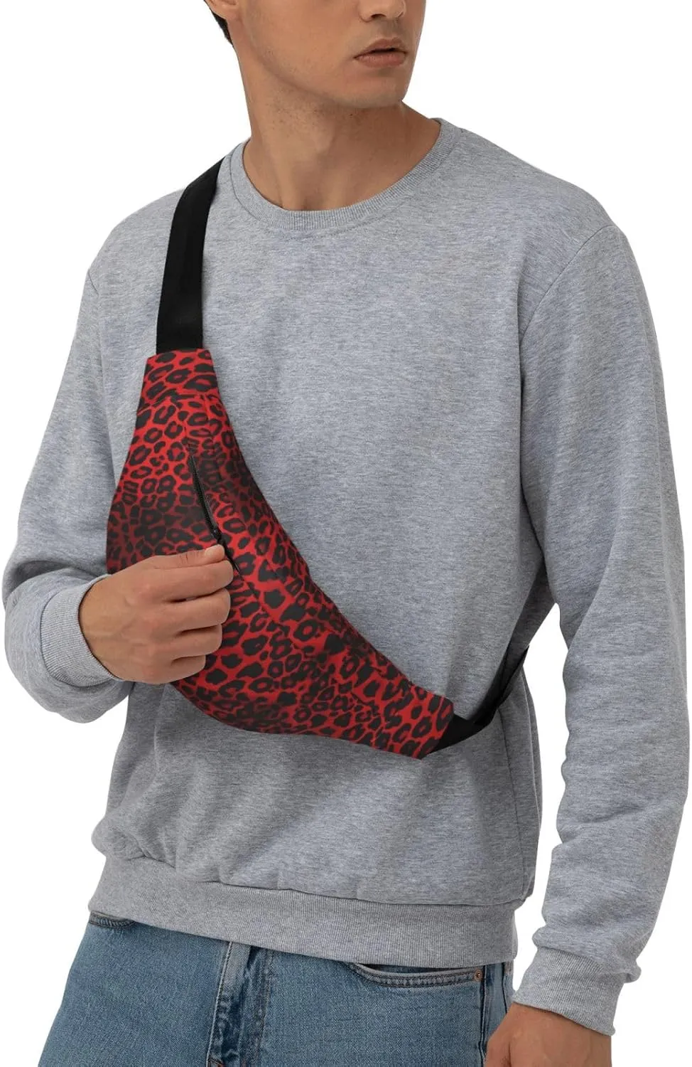 Fanny Pack for Women Men Red Leopard Pattern Waist Bag Waterproof Belt Bag with Adjustable Strap