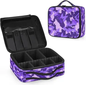 Fashion Purple Camo Makeup Bag for Travel, Cosmetic Bag with Dividers Toiletry Storage Camouflage Texture Portable Organizer Train Case for Cosmetics Makeup Brushes Jewelry