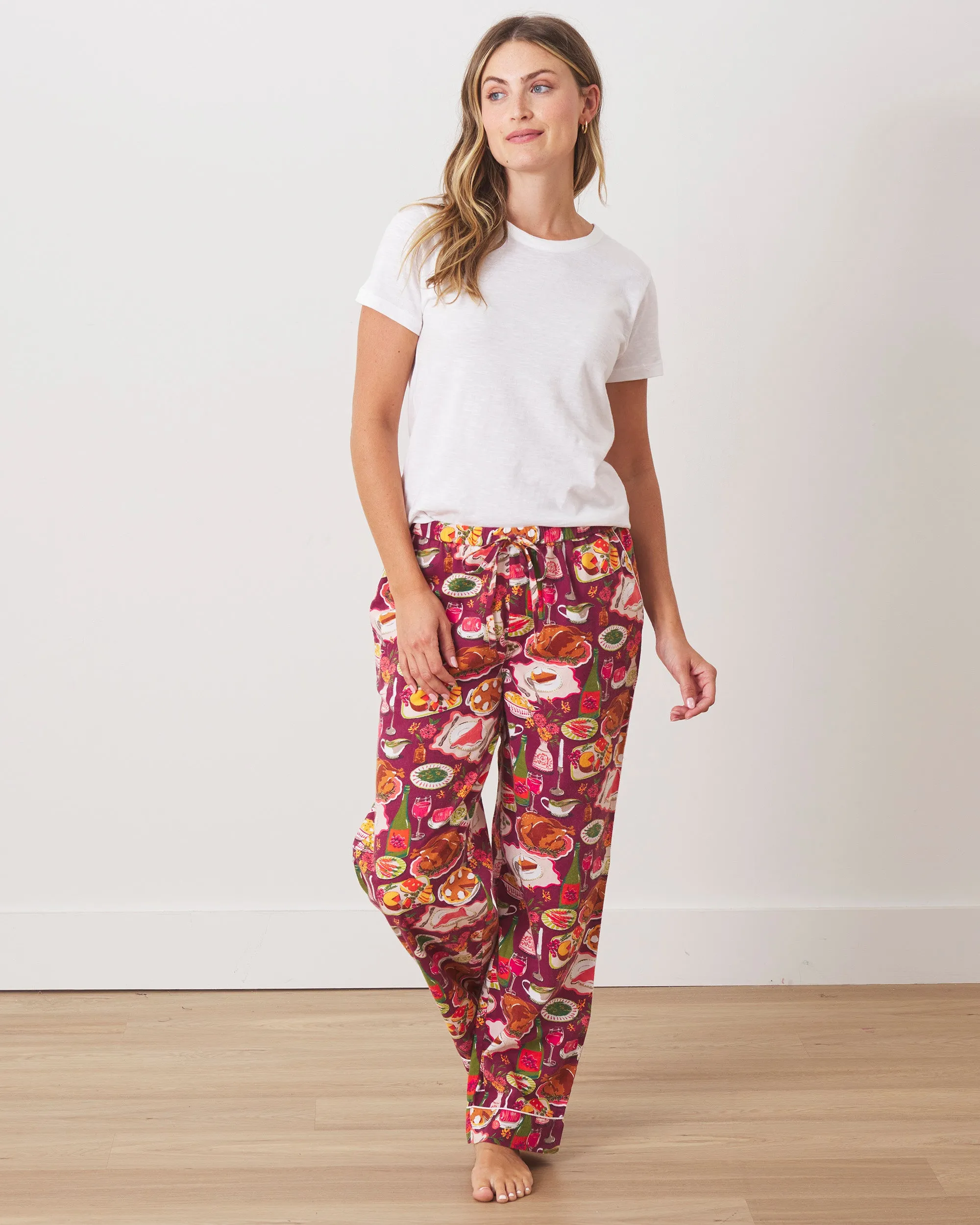 Festive Feast - Lightweight Flannel PJ Pants - Cranberry Sauce