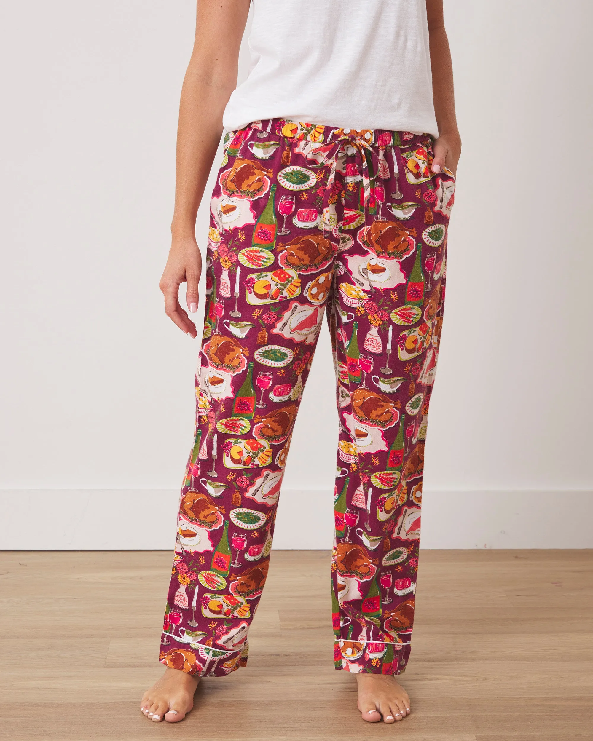 Festive Feast - Lightweight Flannel PJ Pants - Cranberry Sauce