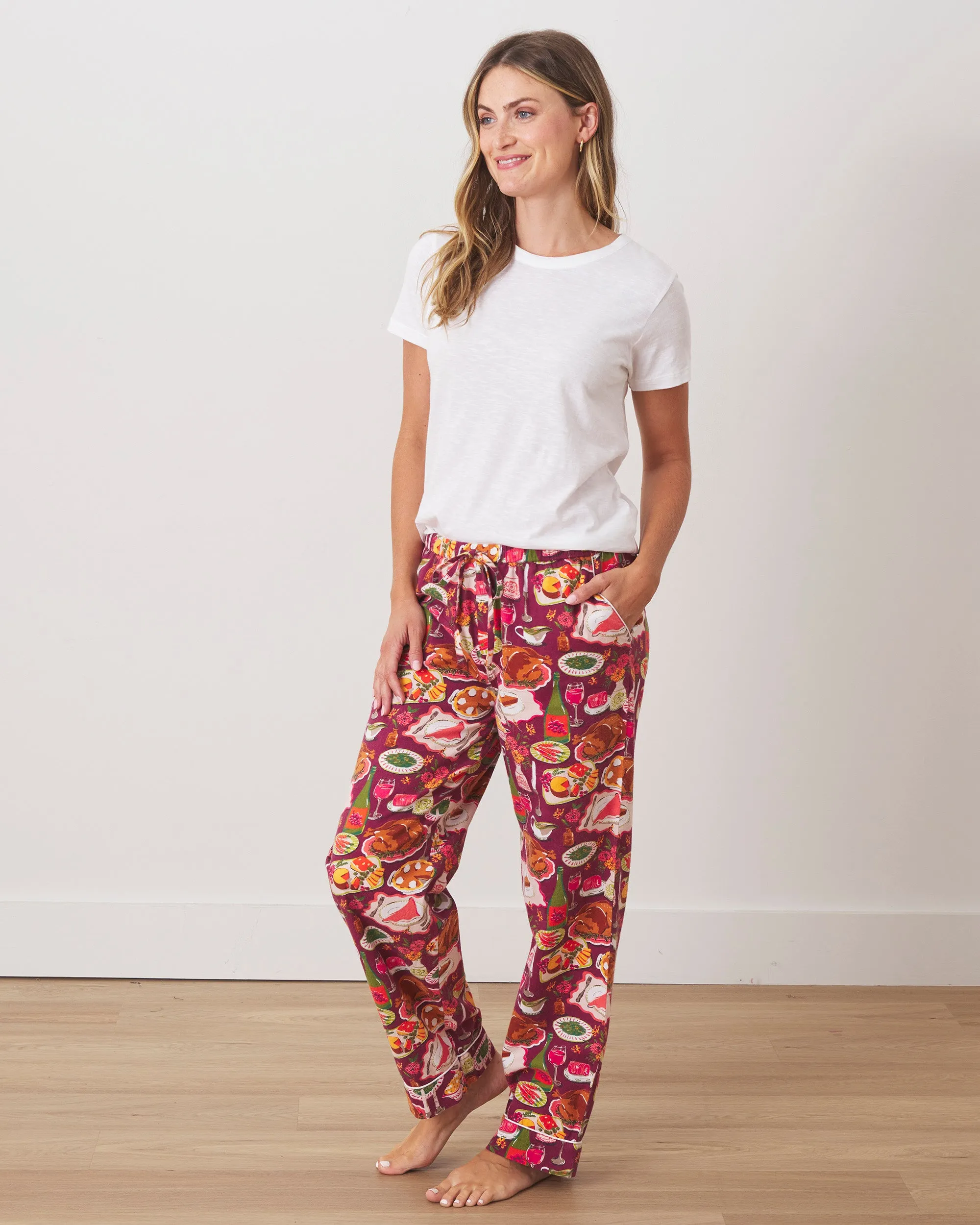 Festive Feast - Lightweight Flannel PJ Pants - Cranberry Sauce