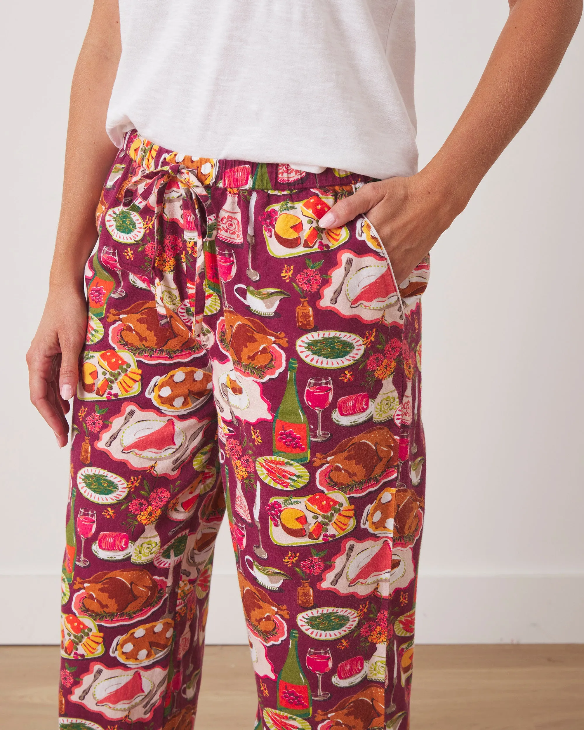 Festive Feast - Lightweight Flannel PJ Pants - Cranberry Sauce