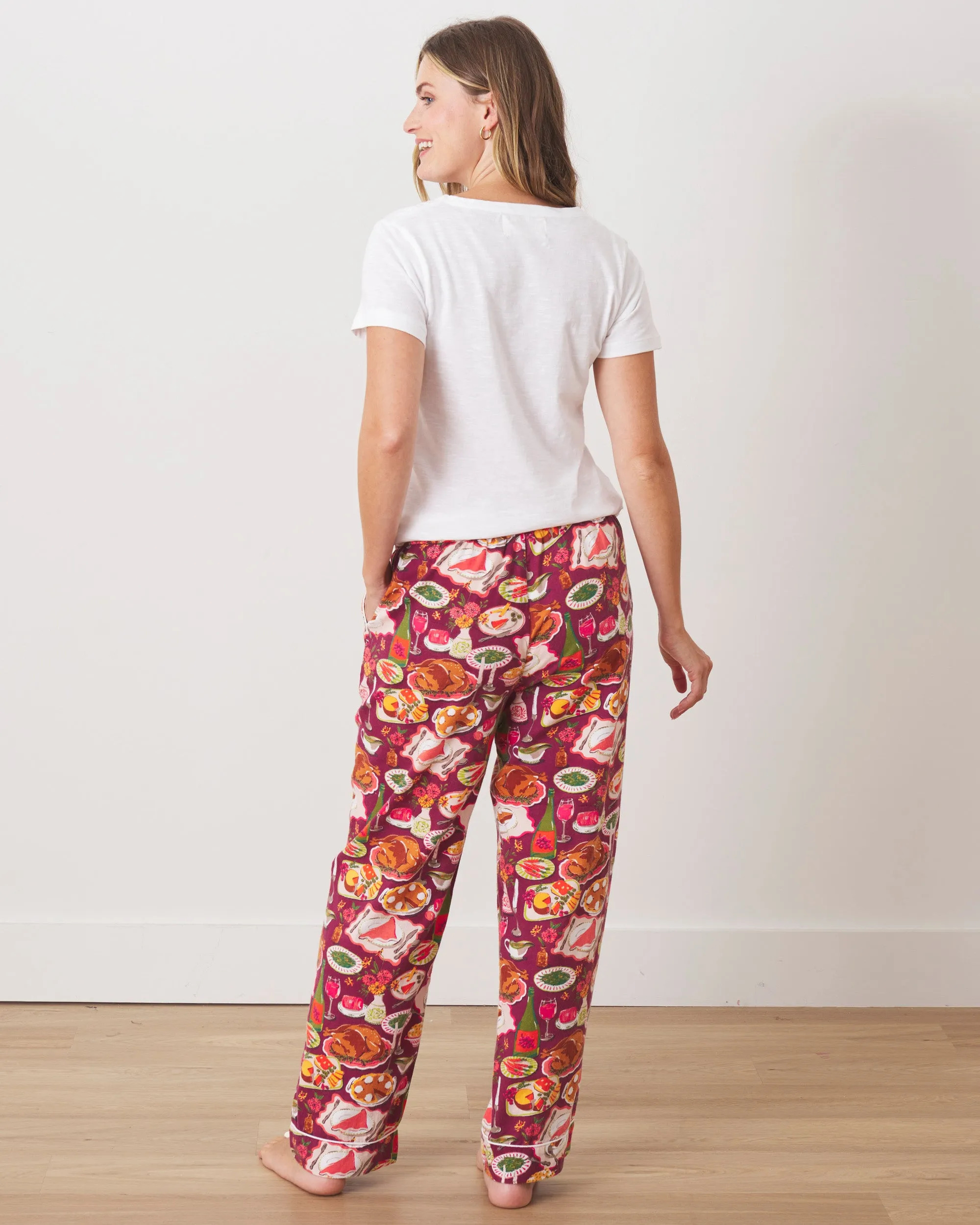 Festive Feast - Lightweight Flannel PJ Pants - Cranberry Sauce