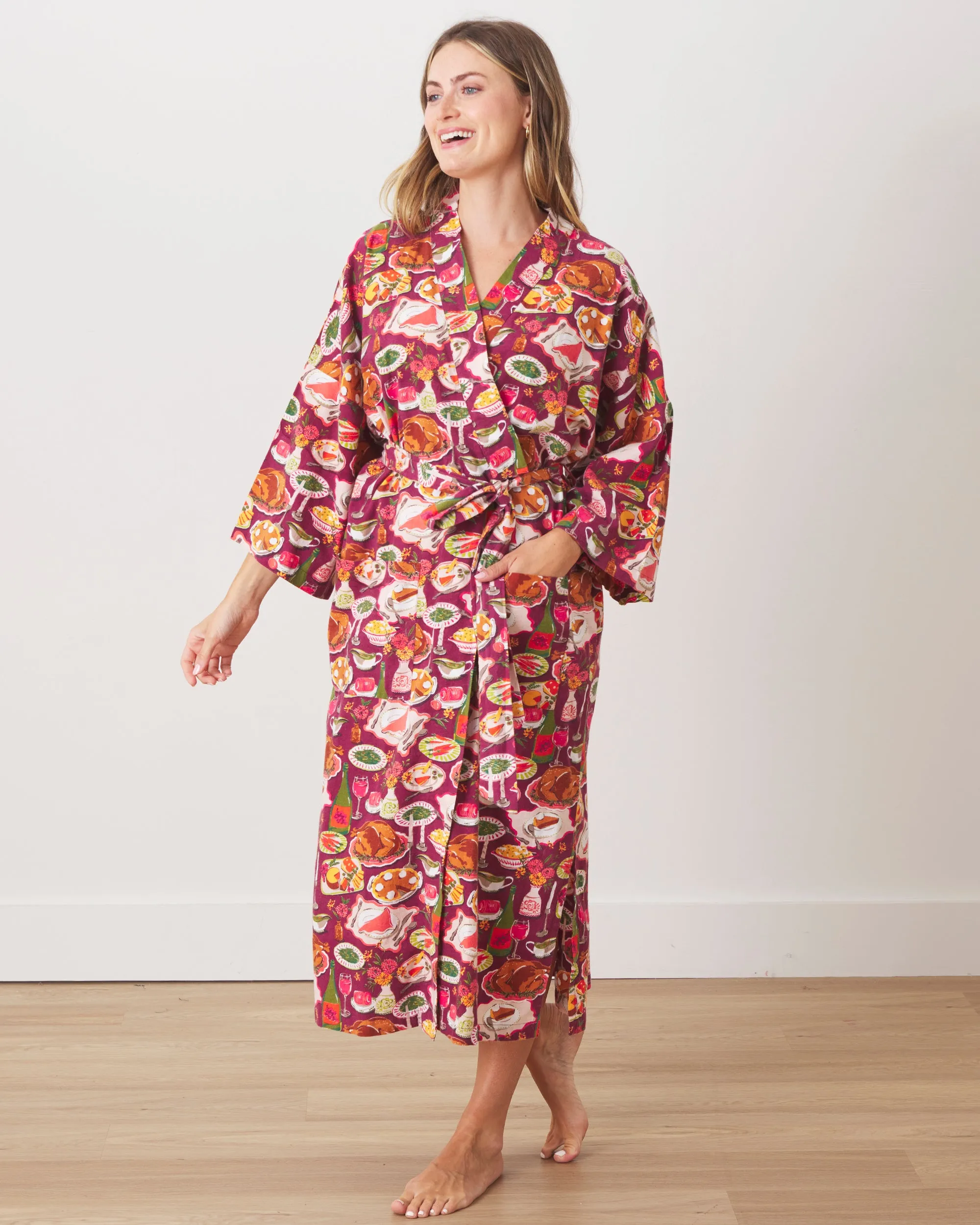 Festive Feast - Lightweight Flannel Robe - Cranberry Sauce
