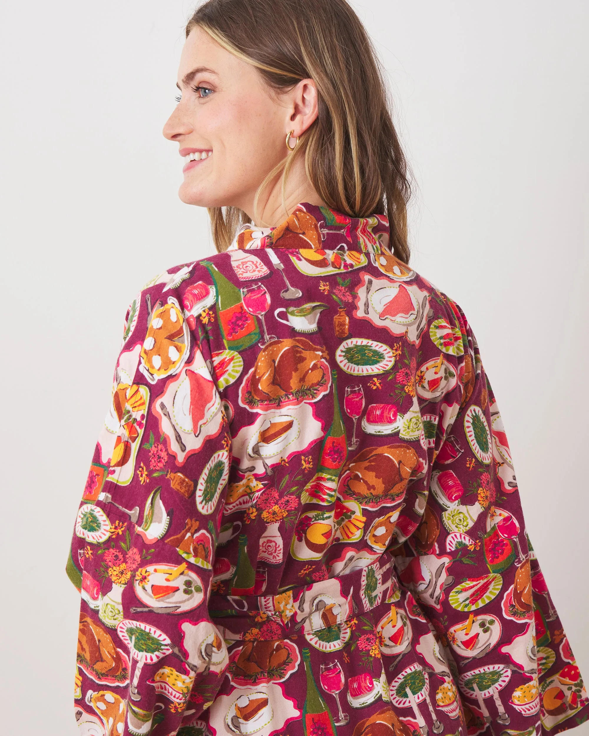 Festive Feast - Lightweight Flannel Robe - Cranberry Sauce