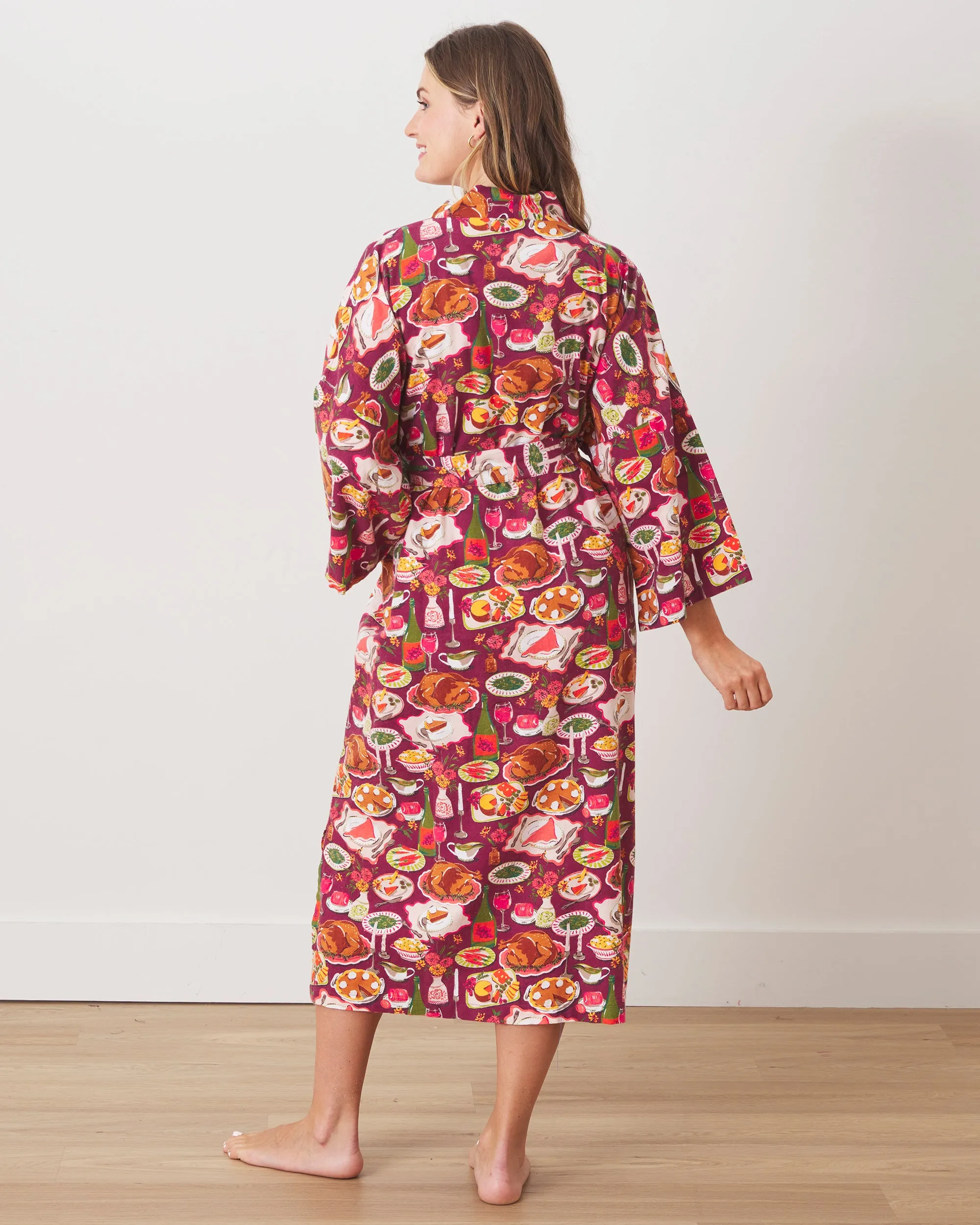Festive Feast - Lightweight Flannel Robe - Cranberry Sauce
