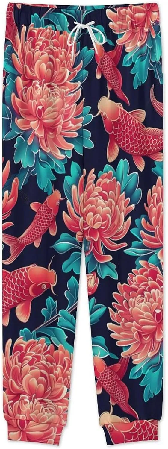 Fish Chrysanthemum Graceful Men's Pajama Set Crewneck Shirts And Bottoms Soft Pjs Set Long Sleeve Sleepwear Loungewear