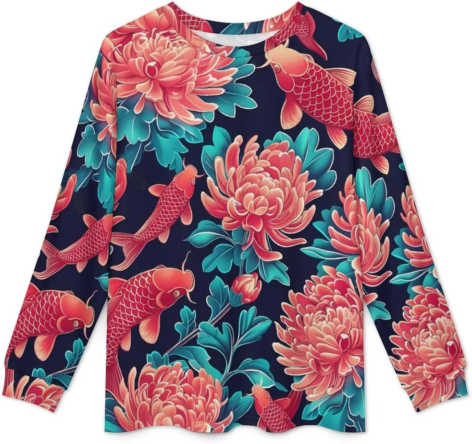 Fish Chrysanthemum Graceful Men's Pajama Set Crewneck Shirts And Bottoms Soft Pjs Set Long Sleeve Sleepwear Loungewear