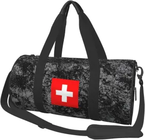 Flag of Switzerland Convertible Garment Bag with Shoulder Strap, Carry on Garment Duffel Bag for Men Women - Rolling Foldable for Travel Luggage Bags (Black)