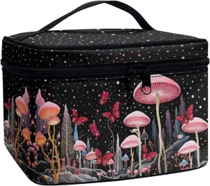 Flashideas Art Mushroom Cosmetic Pouch Cosmetic Organizer Storage Case Makeup Organizer Bag for Travel Easy to Take with Handle for Jewelry, Lipstick, Cosmetic Box