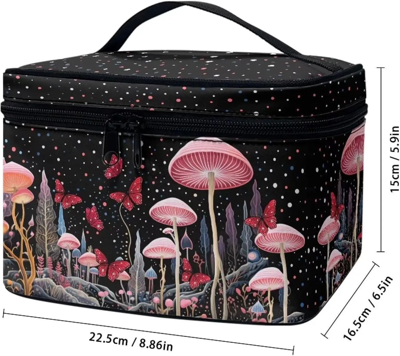 Flashideas Art Mushroom Cosmetic Pouch Cosmetic Organizer Storage Case Makeup Organizer Bag for Travel Easy to Take with Handle for Jewelry, Lipstick, Cosmetic Box