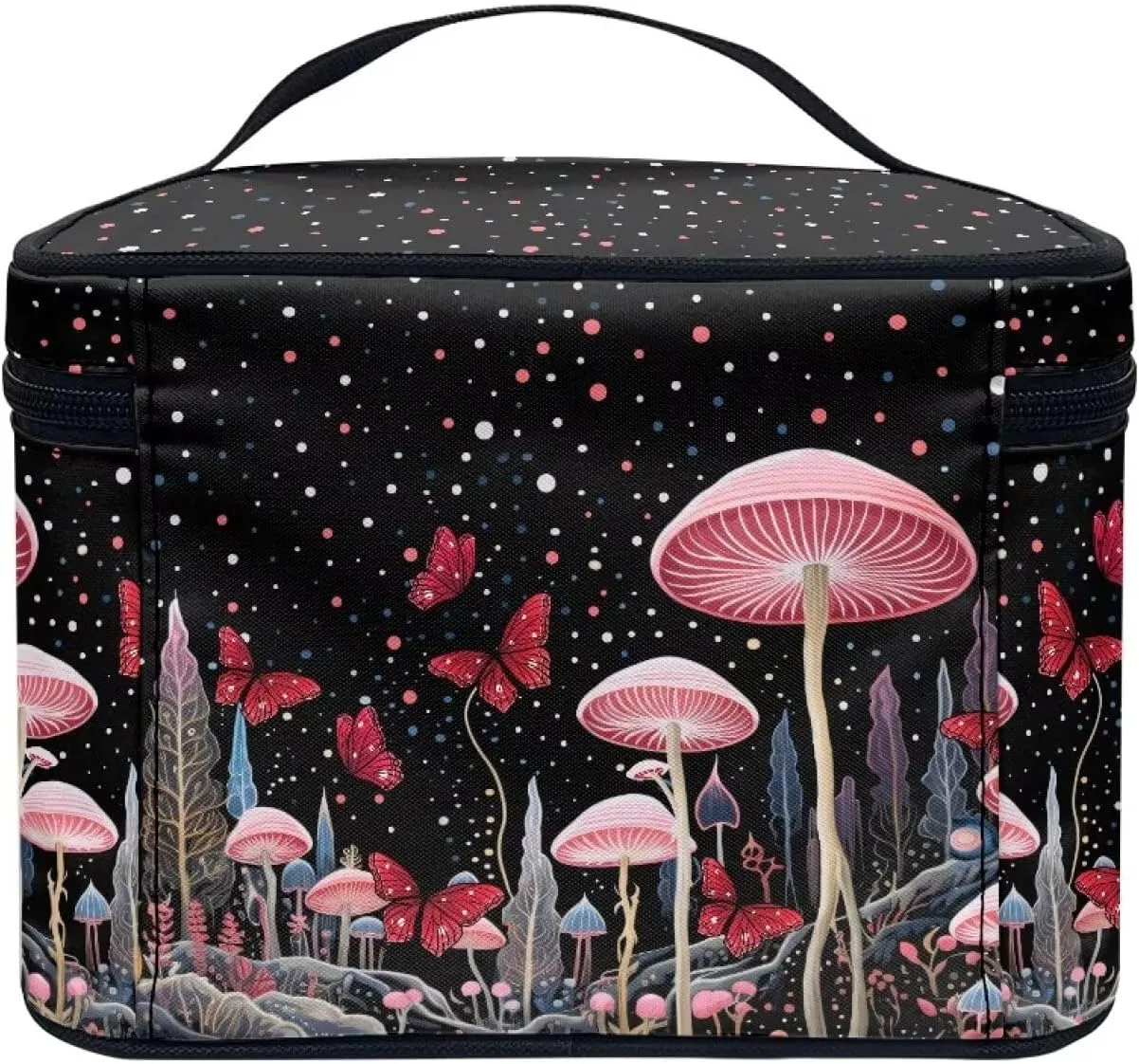 Flashideas Art Mushroom Cosmetic Pouch Cosmetic Organizer Storage Case Makeup Organizer Bag for Travel Easy to Take with Handle for Jewelry, Lipstick, Cosmetic Box