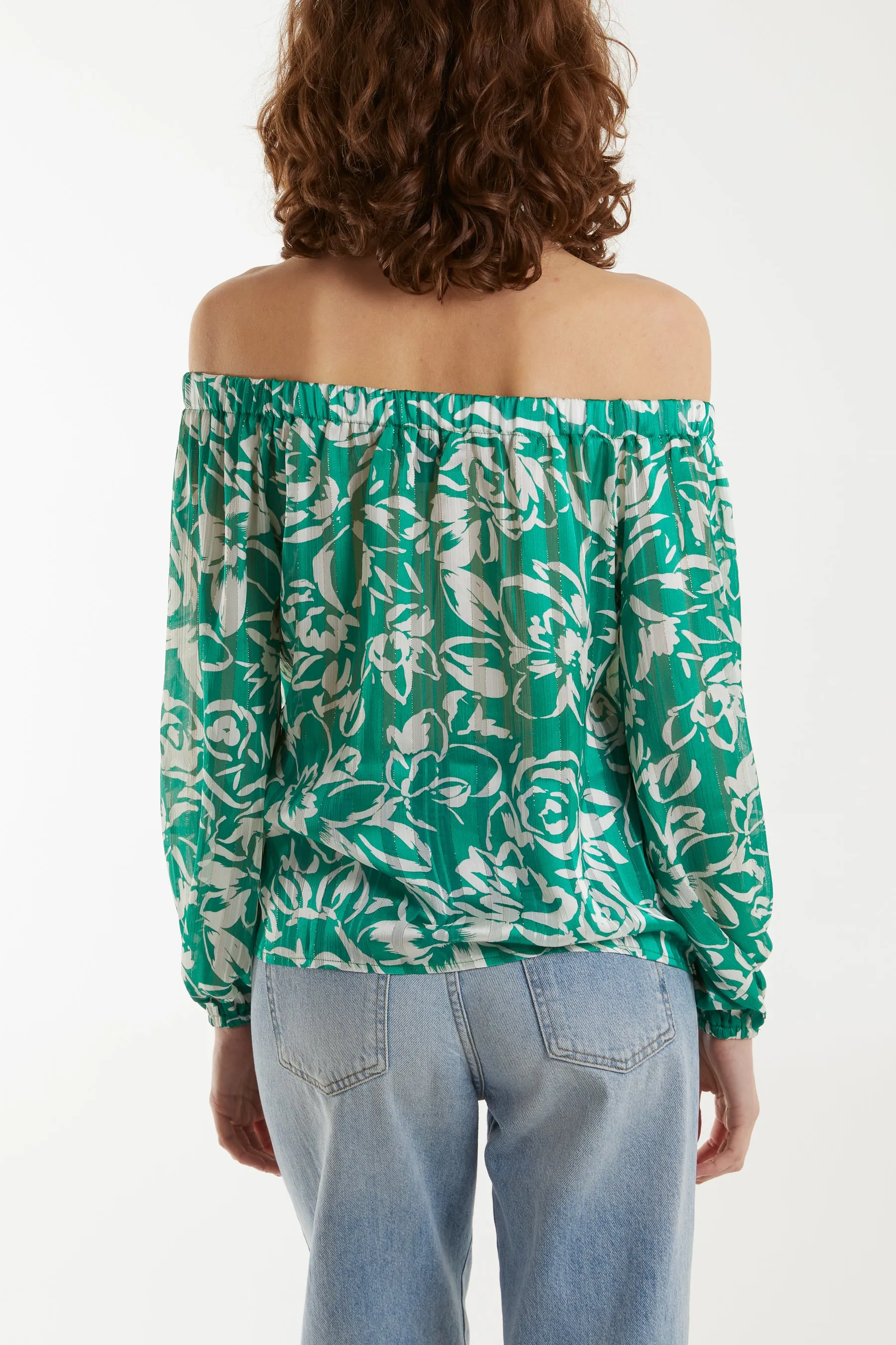Floral Print Tie Front Bardot Top