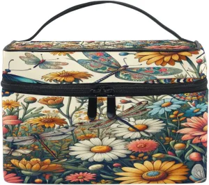Flower Butterfly Dragonfly Travel Cosmetic Bag Women's Top Handle Multifunction Organizer Toiletry Bags Makeup Case Large Makeup Organizer for Cosmetics Toiletries Jewelry Travel Essentials