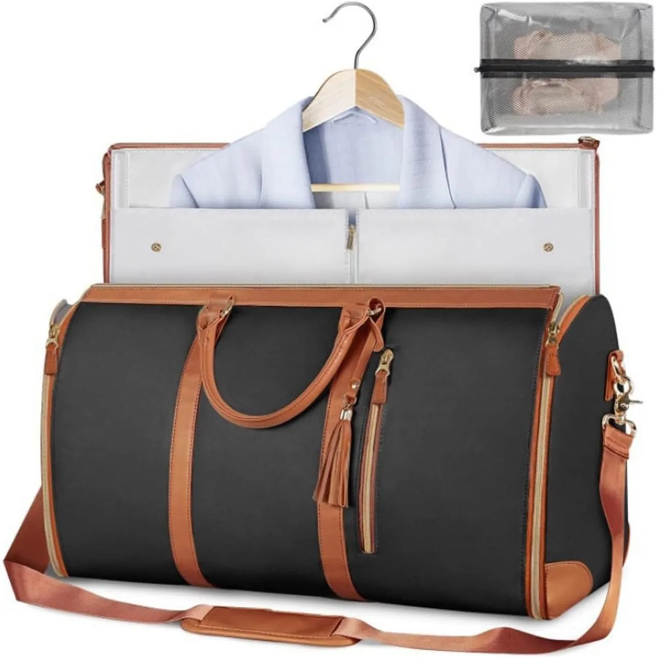 Folding Travel Garment Bags for Hanging Clothes and Suit Case (C Black)