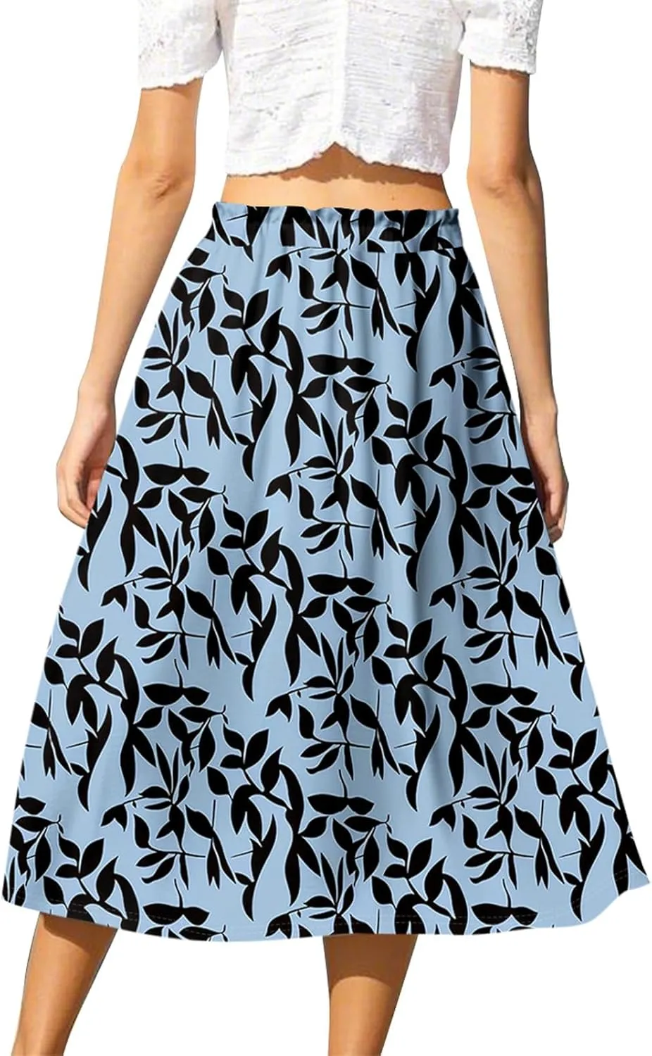Formal Skirts for Women Summer Drawstring Elastic High Waisted Midi Skirt Boho A Line Pleated Calf Length Skirt
