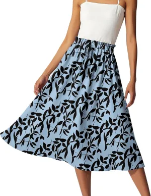Formal Skirts for Women Summer Drawstring Elastic High Waisted Midi Skirt Boho A Line Pleated Calf Length Skirt