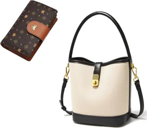 FOXLOVER Fabric Bucket Crossbody Bags and Blocking Bifold Wallets for Women