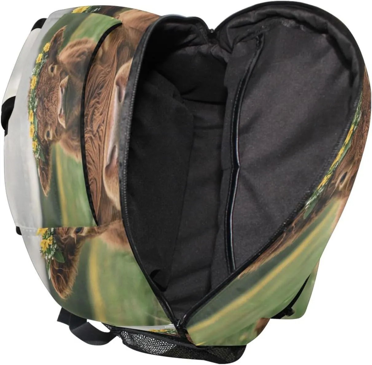 Fun Backpack for Unisex Adult Fashion Outdoor Backpack with Chest Strap for Travel Trip Highland Calf with A Flower Crown in A Grassy Field