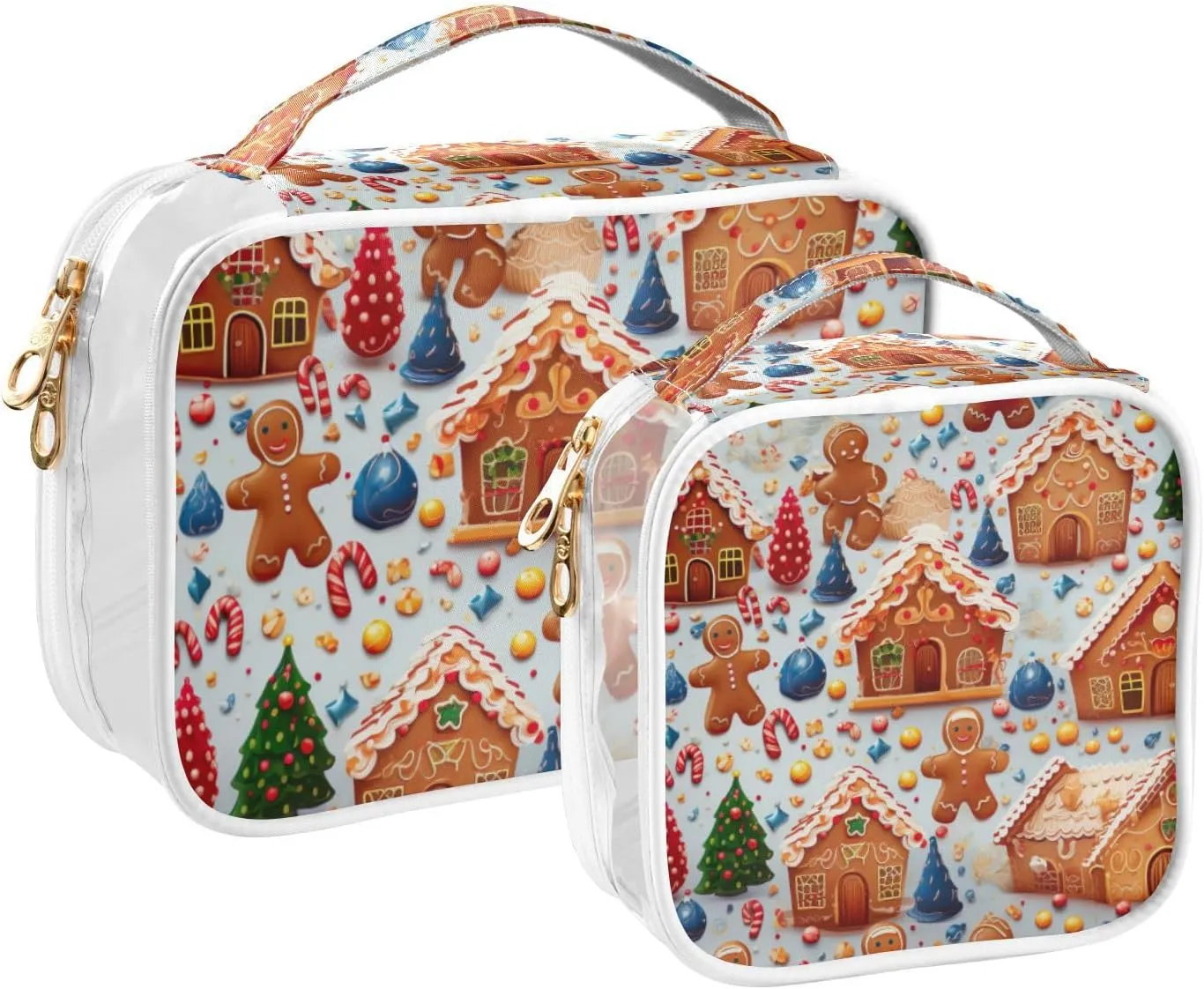 GAIGEO Gingerbread House Clear Cosmetic Bag Set, Makeup Bag Plastic, Travel Gifts for Women, 2 Pack