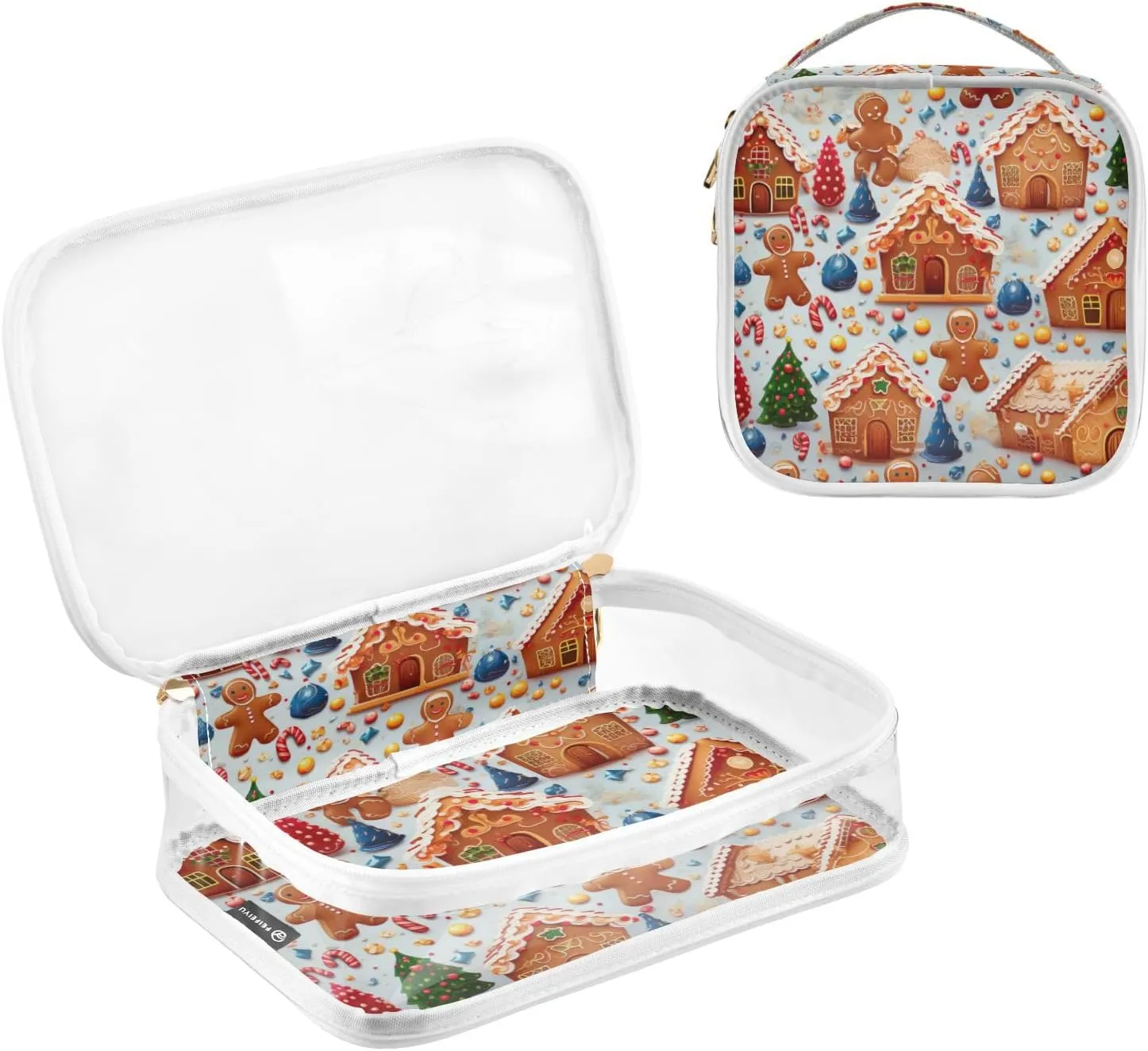 GAIGEO Gingerbread House Clear Cosmetic Bag Set, Makeup Bag Plastic, Travel Gifts for Women, 2 Pack