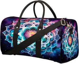 Galaxy Star Bohemian Mandala Travel Duffel Bag for Women Men, Ethnic Flower Sport Tote Gym Bag Foldable Weekender Overnight Bag Waterproof Carry On Luggage Bag