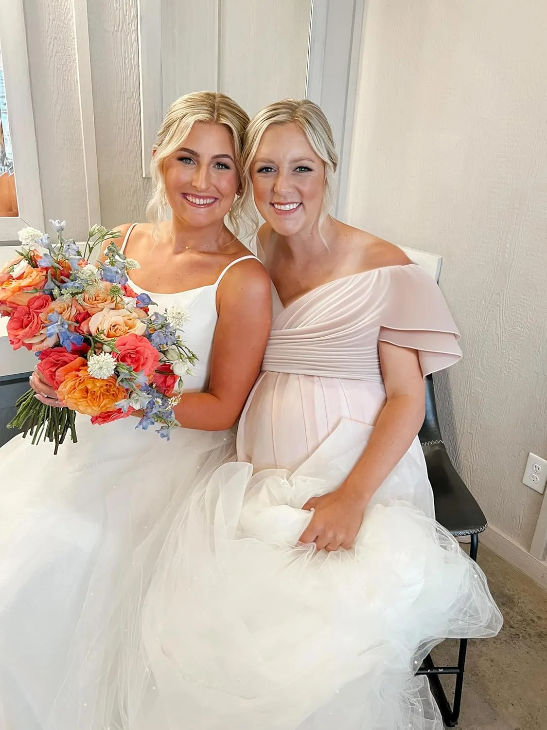 GDJDIFK Off Shoulder Bridesmaid Dresses - V Neck Chiffon Wedding Guest Dress with Slit Pleated Ball Gown