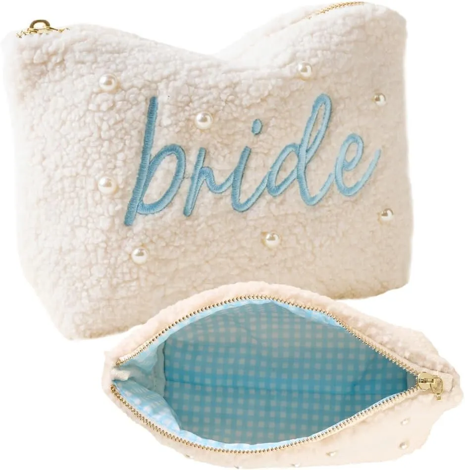 Gifts for Bride Travel Tote Honeymoon Travel Bag Sherpa Cosmetic Bag for Organizing Storing Jewelry and Accessories Cosmetic Case for Purse or Luggage