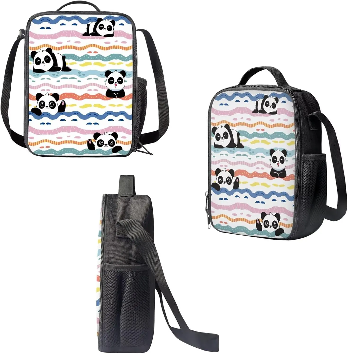 Girls Panda Backpack Lunchbox Set 3 Pcs Backpack Set Cute Kawaii Pencil Pouch for Kids Mochilas Para Nias Large Capacity Pencil Case Aesthetic Large Bookbag Zipper Lunch Box