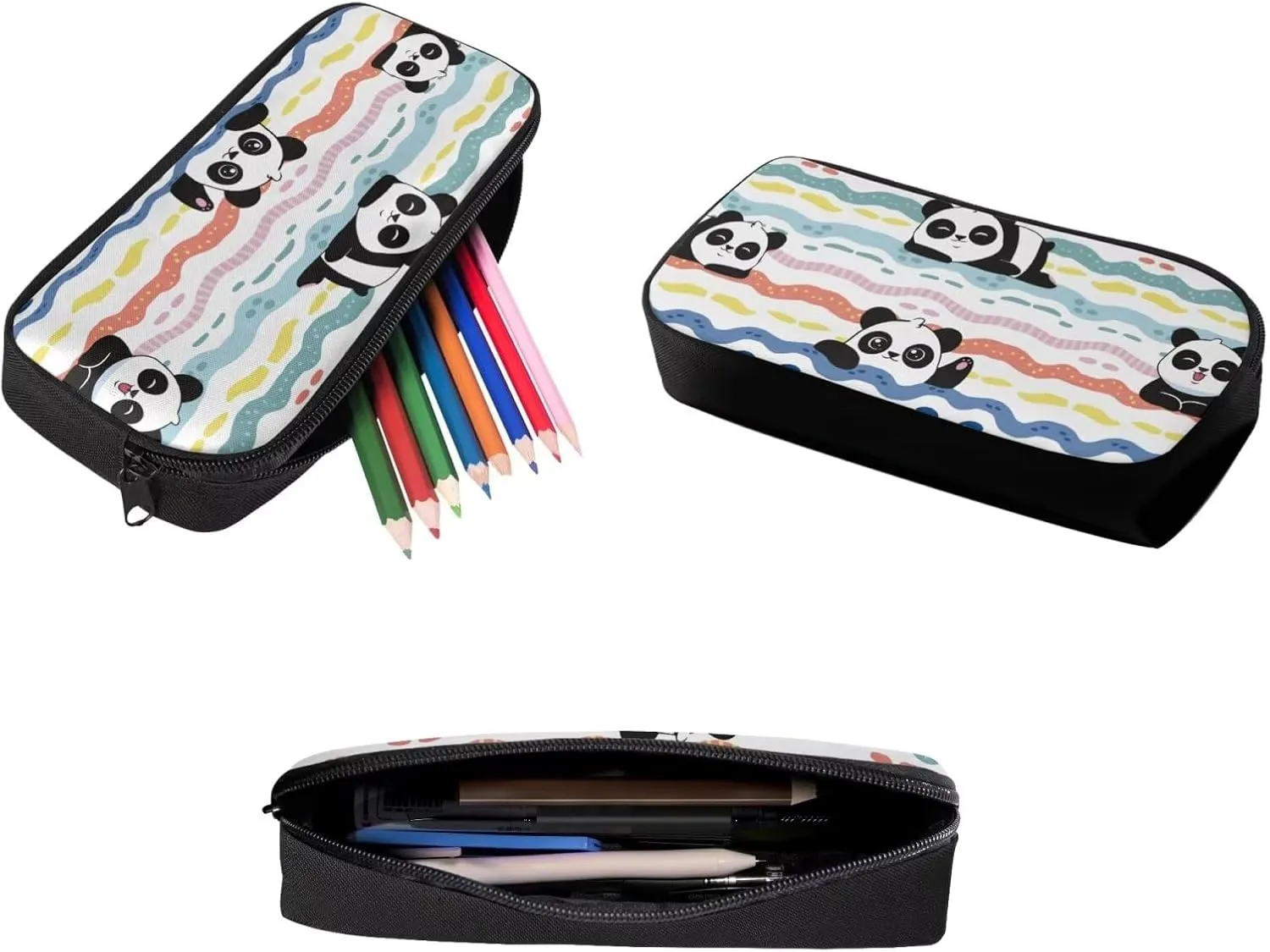 Girls Panda Backpack Lunchbox Set 3 Pcs Backpack Set Cute Kawaii Pencil Pouch for Kids Mochilas Para Nias Large Capacity Pencil Case Aesthetic Large Bookbag Zipper Lunch Box