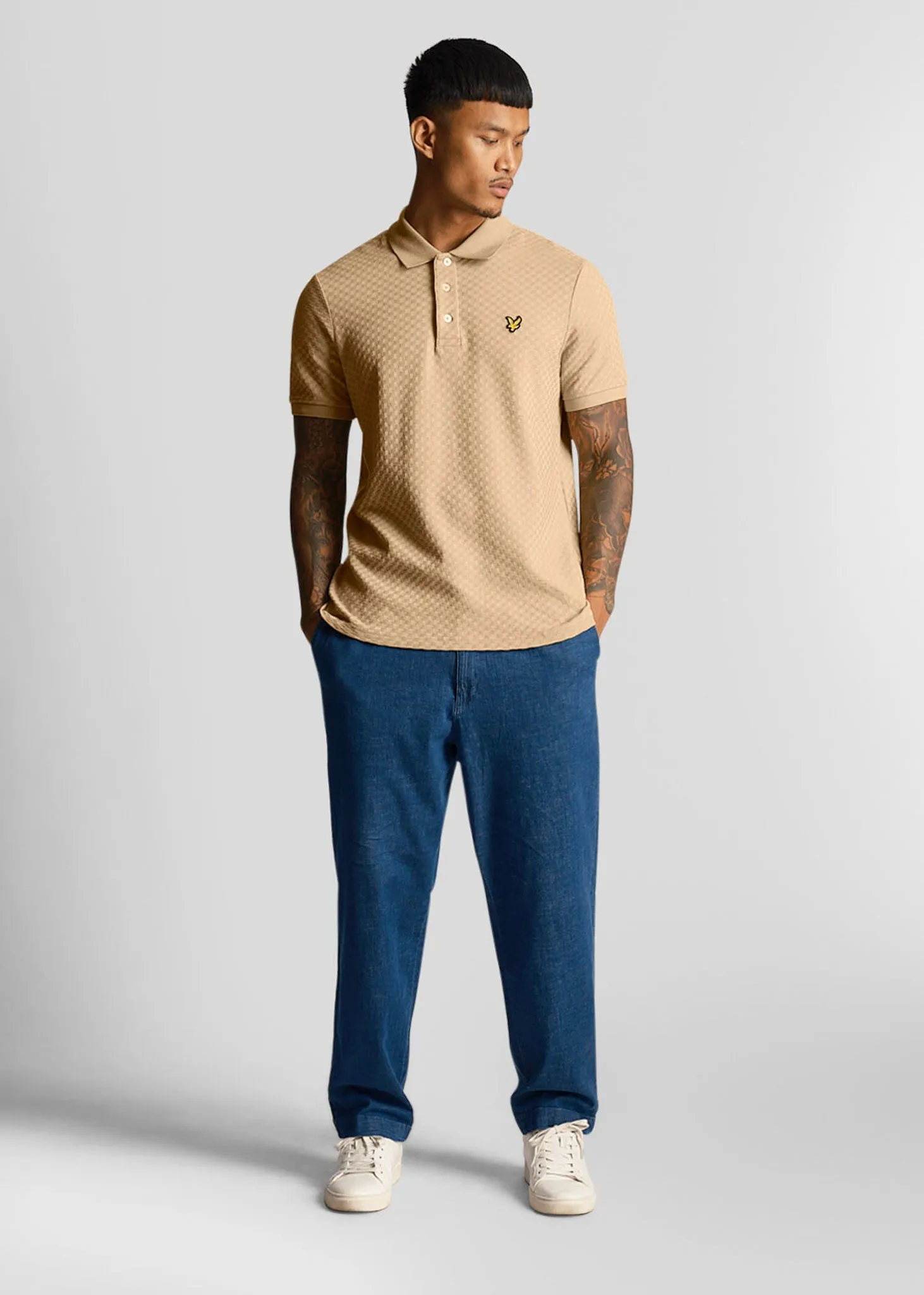 Grid texture polo shirt - cairngorms khaki