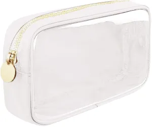GSHLLO Small Nylon PVC Cosmetic Travel Bag Mini Clear Makeup Bag Waterproof Toiletry Storage Clutch Coin Zipper Pouch Beauty Skincare Bag for Women Girls White