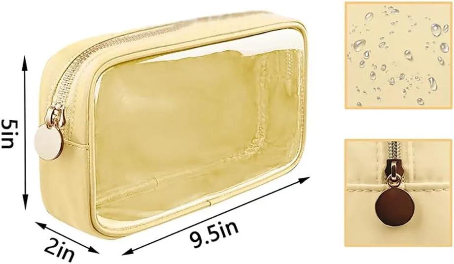 GSHLLO Small Nylon PVC Cosmetic Travel Bag Mini Clear Makeup Bag Waterproof Toiletry Storage Clutch Coin Zipper Pouch Beauty Skincare Bag for Women Girls White